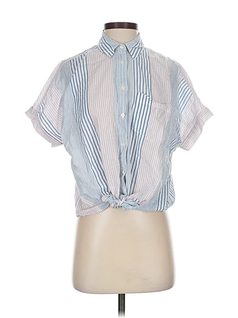 Pre-owned Madewell Short Sleeve Blouse In Blue