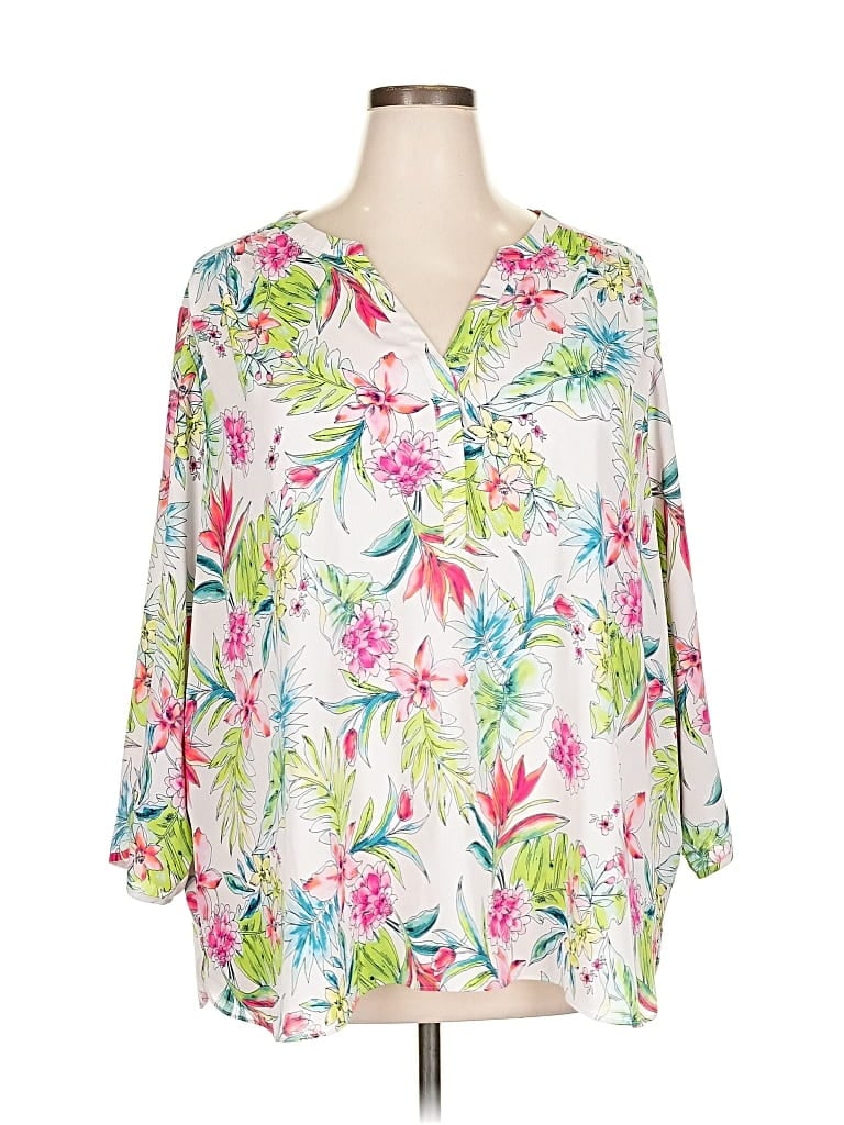 Pre-owned Curves 360 By Nydj 3/4 Sleeve Blouse In White