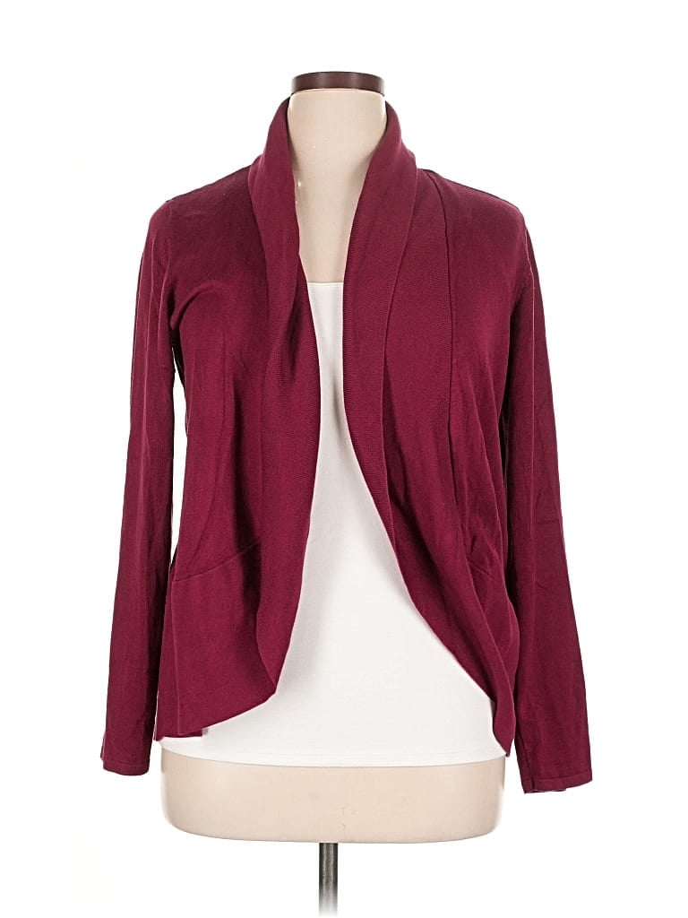 Pre-owned Karen Scott Cardigan Sweater In Burgundy