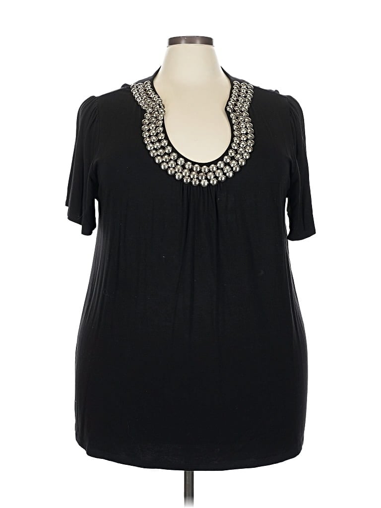 Pre-owned Inc International Concepts Short Sleeve Top Black Keyhole Neckline Tops