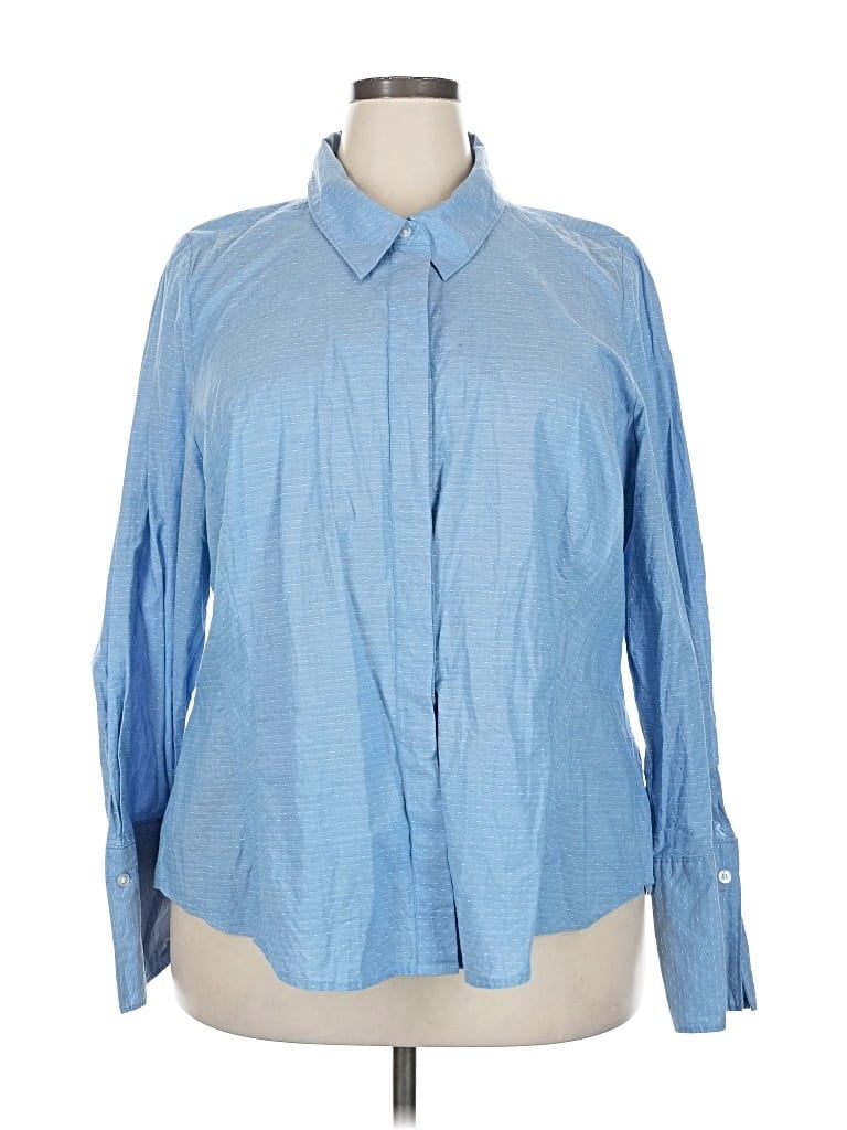 Pre-owned Lane Bryant Long Sleeve Button Down Shirt In Blue