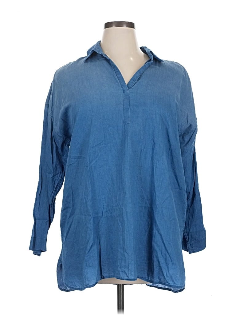 Pre-owned Purejill 3/4 Sleeve Button Down Shirt In Blue