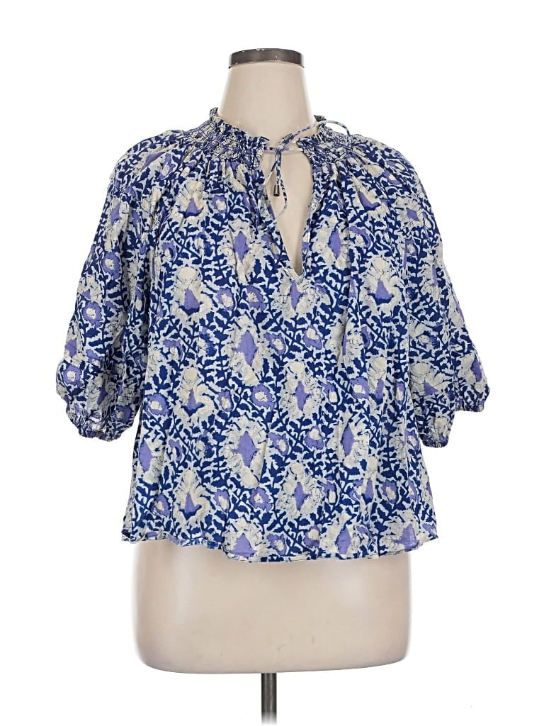 Pre-owned Free People 3/4 Sleeve Blouse In Blue