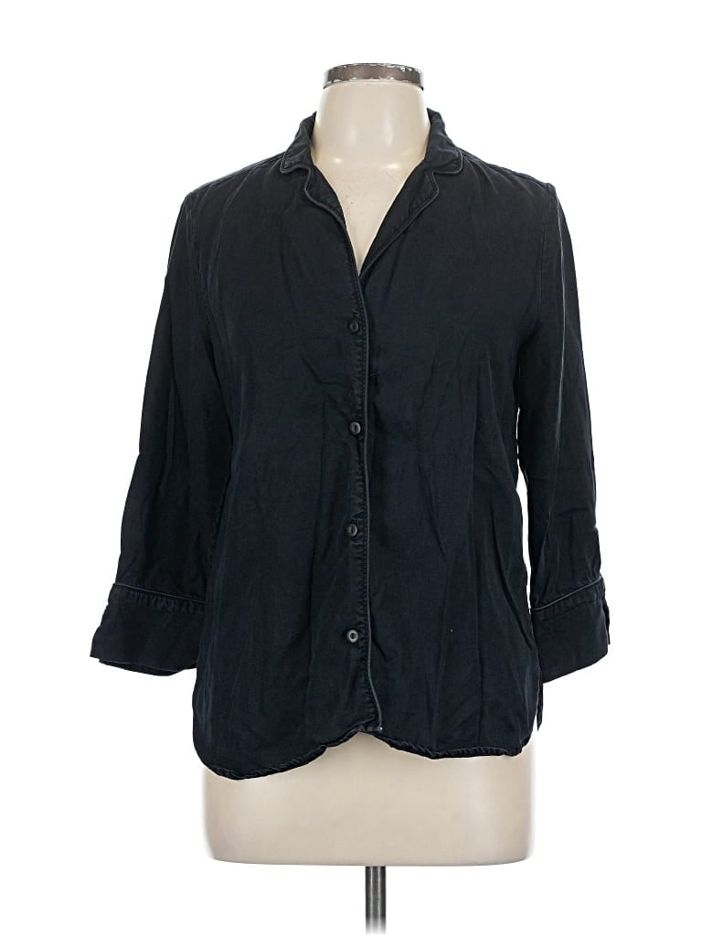 Pre-owned H&m 3/4 Sleeve Button Down Shirt In Black