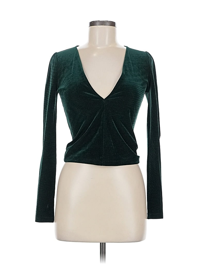 Pre-owned Urban Outfitters Long Sleeve Top Green Plunge Neckline Tops