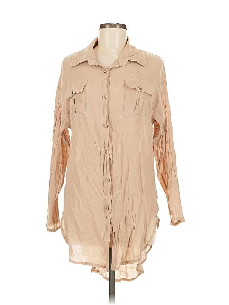 Pre-owned Unbranded 3/4 Sleeve Button Down Shirt In Brown