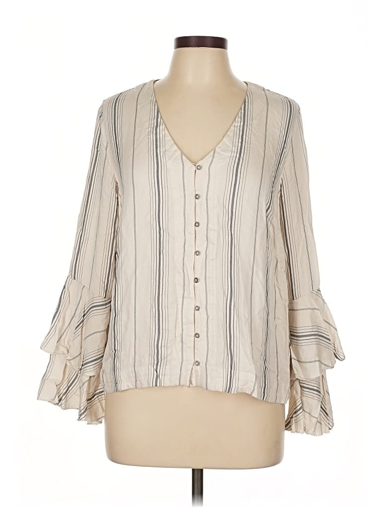 Pre-owned Ella Moss Long Sleeve Blouse In White