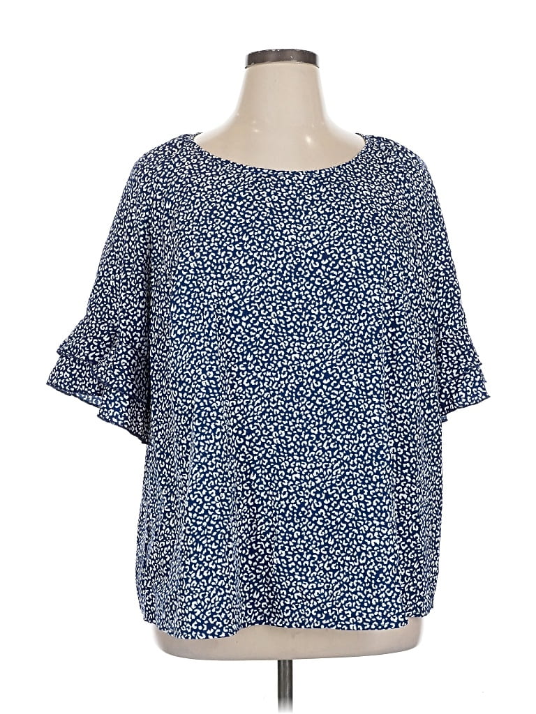 Pre-owned Shein Curve Short Sleeve Blouse In Blue