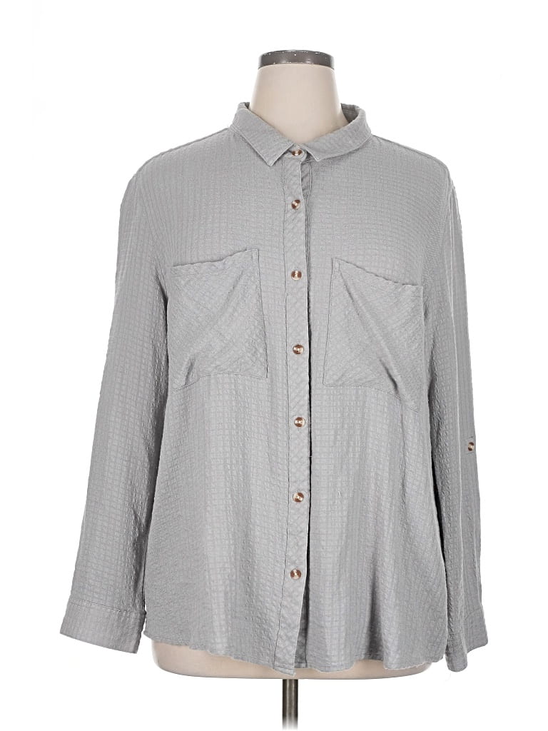 Pre-owned Grace & Lace Long Sleeve Button Down Shirt In Gray