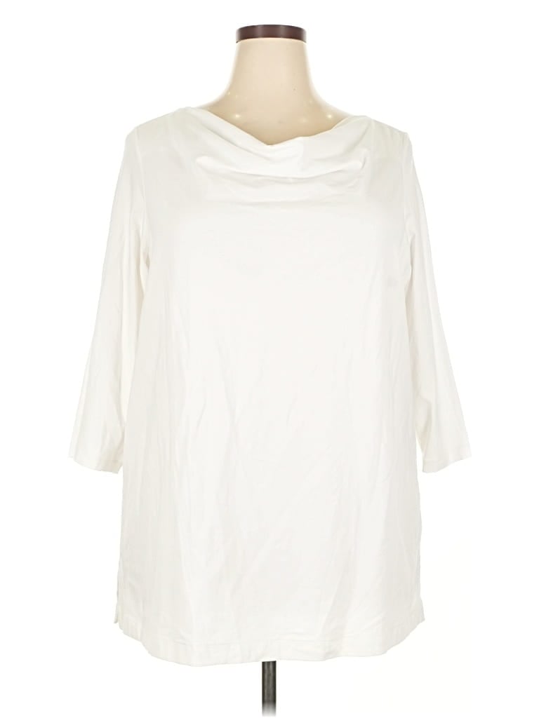 Pre-owned Lands' End 3/4 Sleeve T-shirt In White