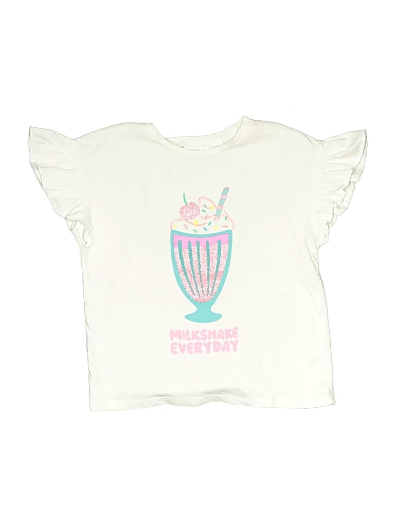 Pre-owned Zara Kids' Short Sleeve Top Ivory Ruffles Neckline Tops In White