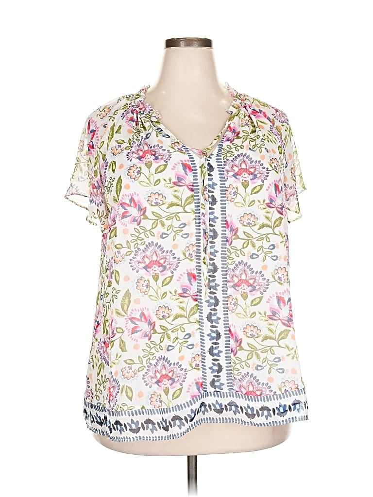 Pre-owned Lane Bryant Short Sleeve Blouse In Pink
