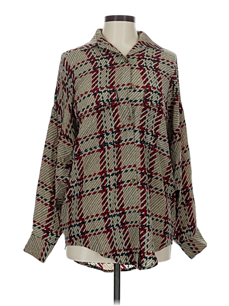 Pre-owned Linda Allard Ellen Tracy Long Sleeve Button Down Shirt In Brown