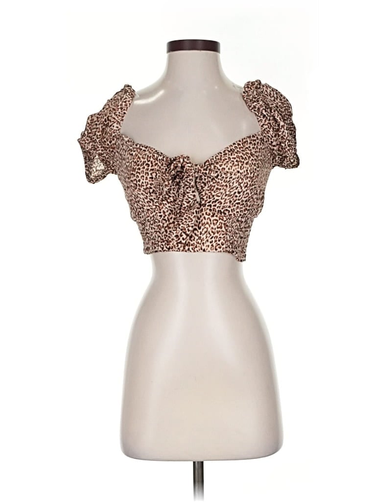 Pre-owned Lulus Short Sleeve Top Brown Sweetheart Neckline Tops