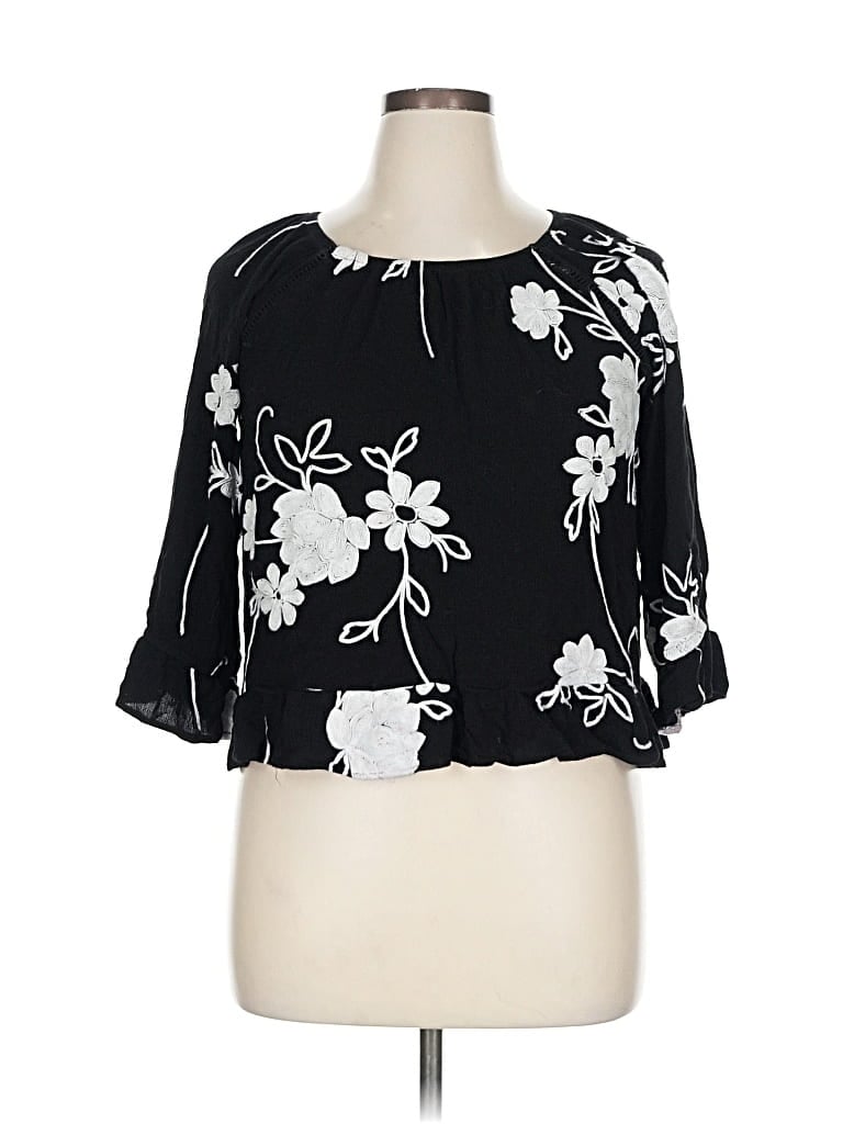 Pre-owned Inc International Concepts 3/4 Sleeve Blouse In Black