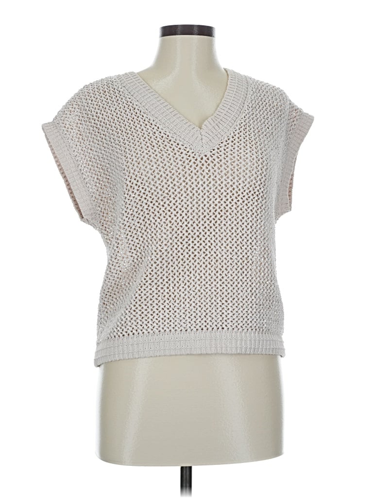 Pre-owned J By Joie Short Sleeve Top Tan V Neck Tops In Brown