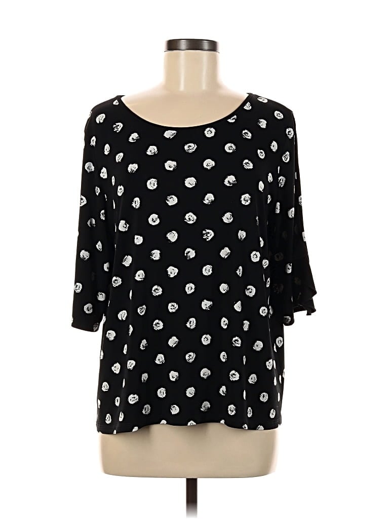 Pre-owned Clara Sun Woo 3/4 Sleeve Top Black Polka Dots Pattern Square Neckline Tops