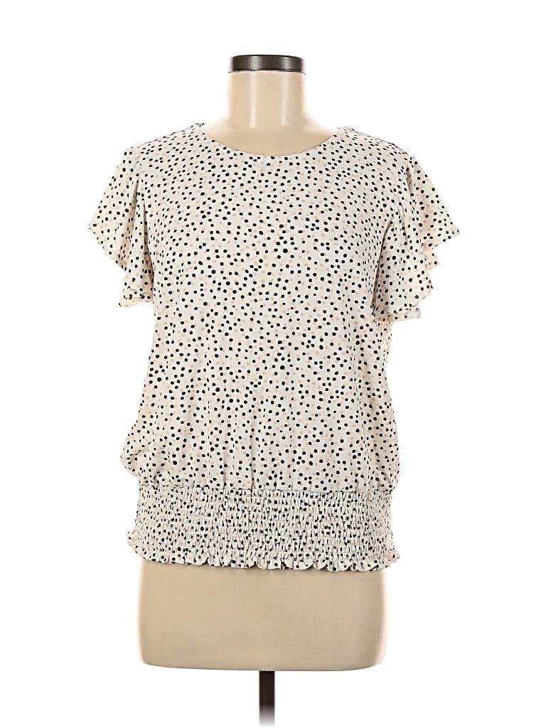 Pre-owned Adrianna Papell Short Sleeve Blouse In White