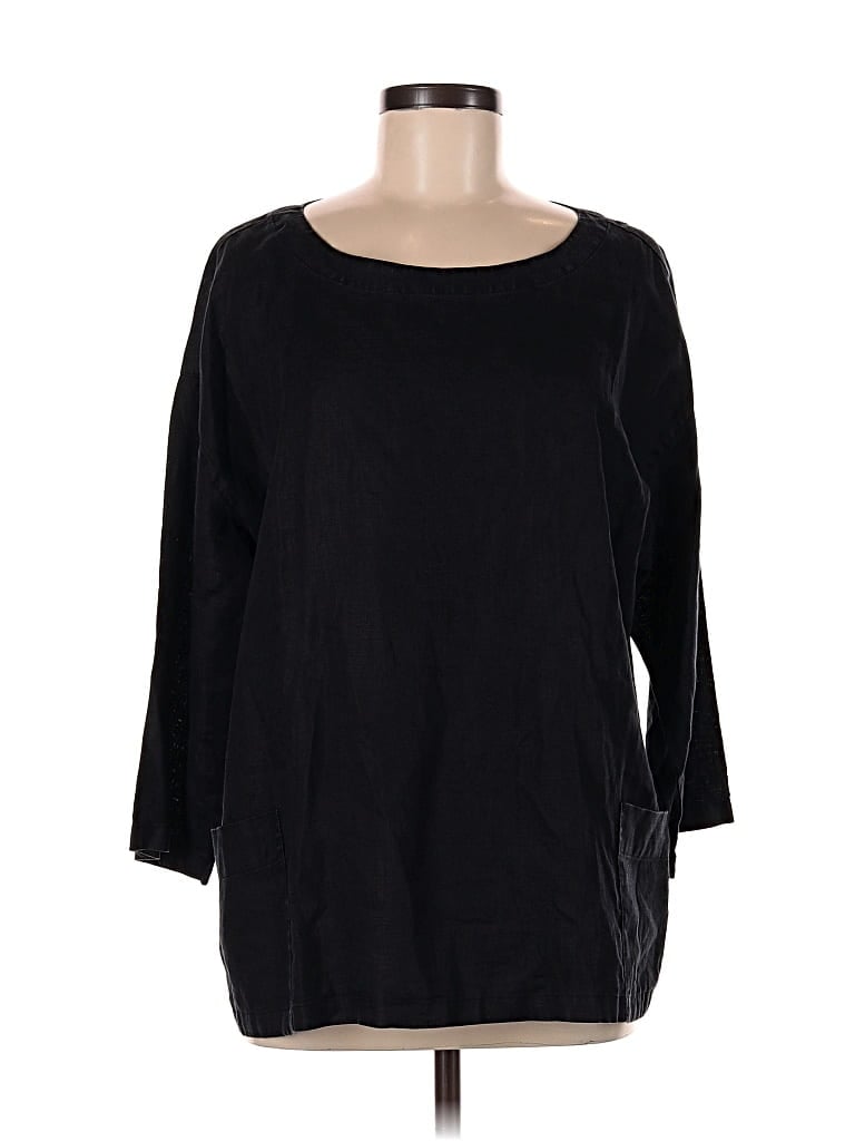 Pre-owned Eileen Fisher 3/4 Sleeve Top Black Boatneck Tops