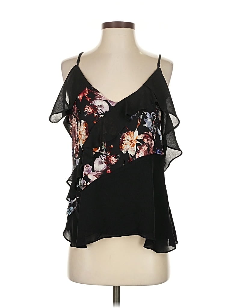 Pre-owned Parker Sleeveless Silk Top Black One Shoulder Neckline Tops