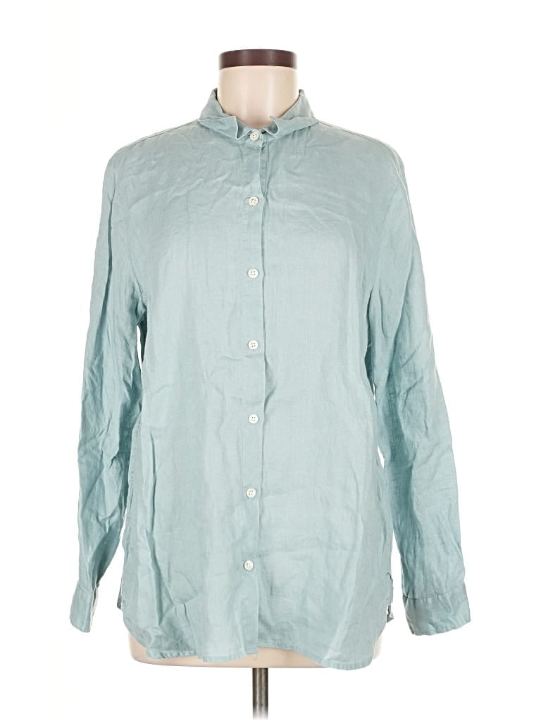 Pre-owned Jjill Long Sleeve Button Down Shirt In Blue