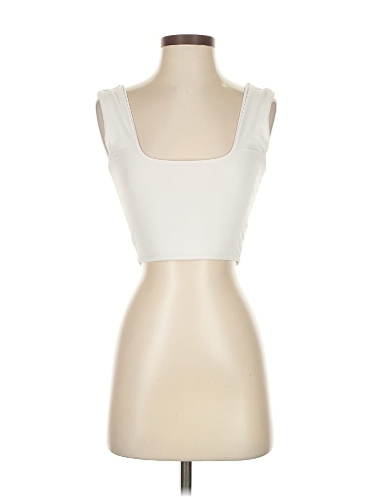 Pre-owned Prettylittlething Tank Top Ivory Strapless Neckline Tops In White