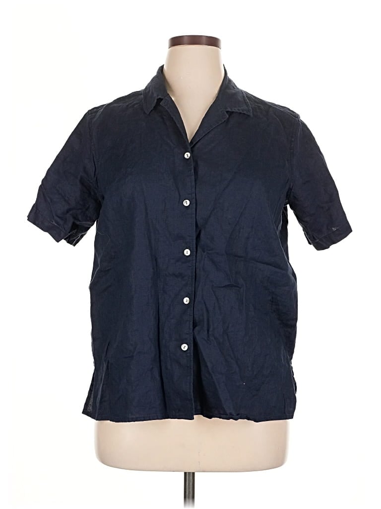 Pre-owned Jones New York Signature Short Sleeve Blouse In Blue