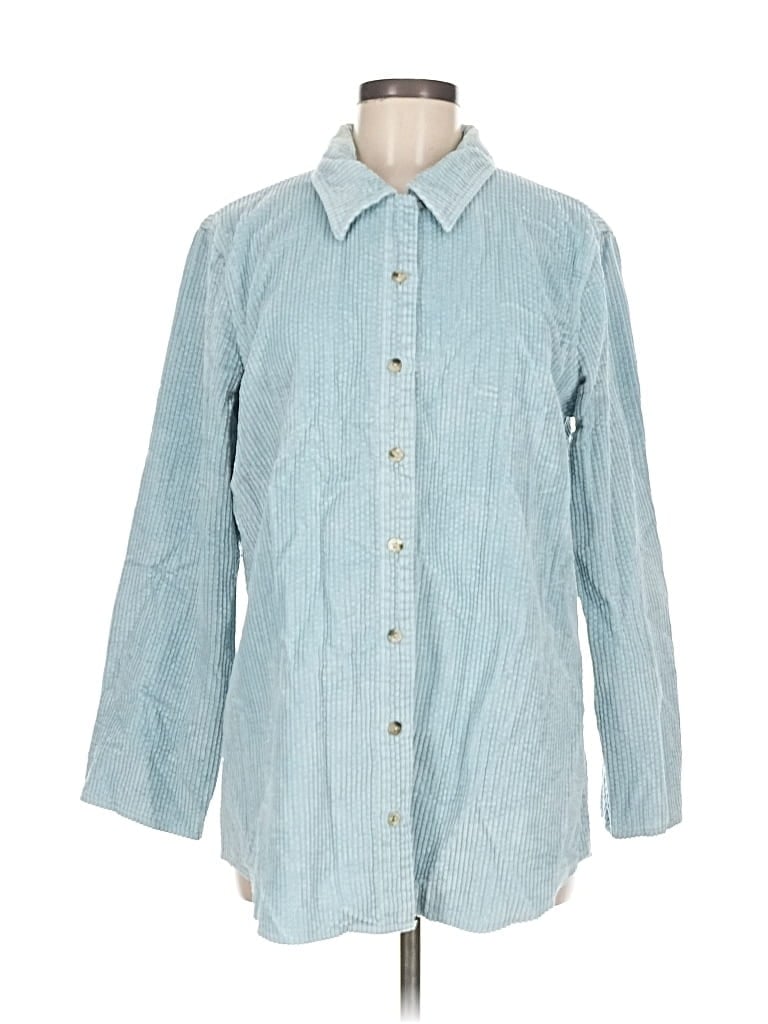 Pre-owned Jjill Long Sleeve Button Down Shirt In Blue