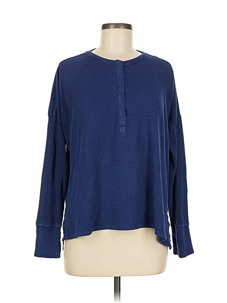 Pre-owned Offline By Aerie Long Sleeve Henley Shirt In Blue