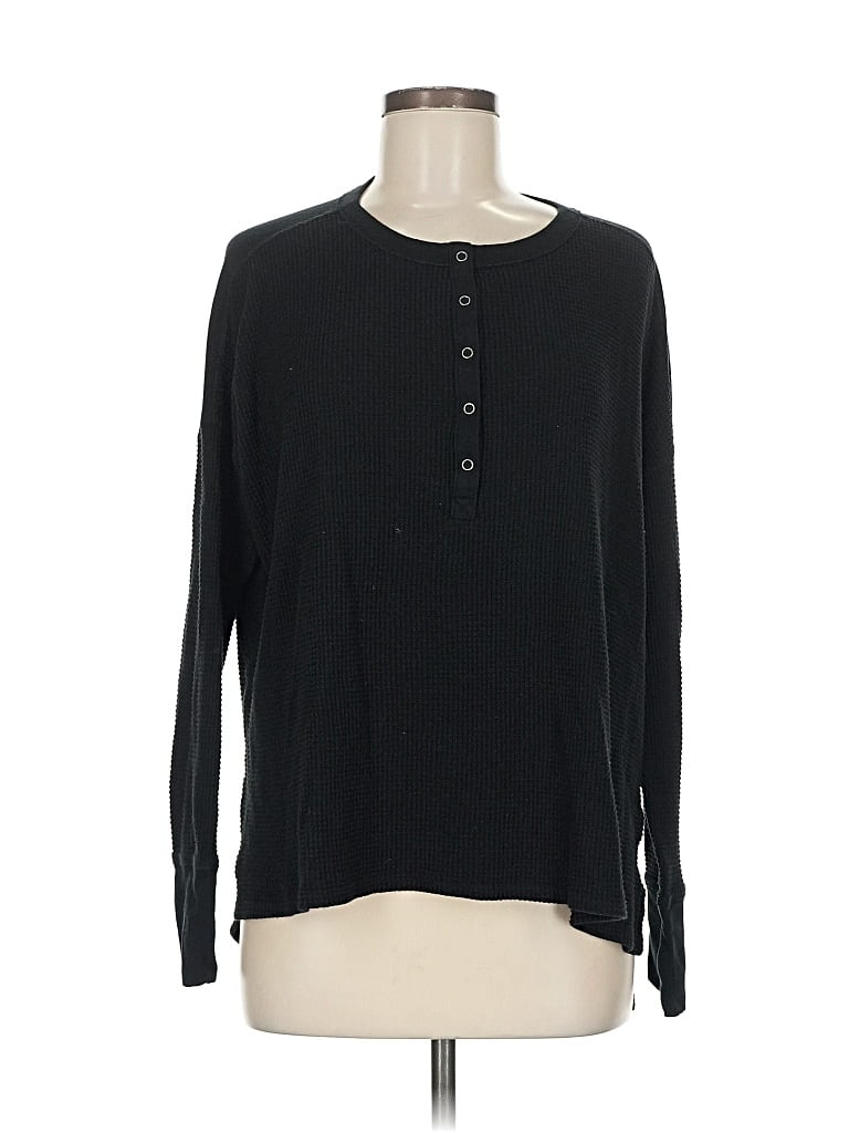 Pre-owned Offline By Aerie Long Sleeve Henley Shirt In Black