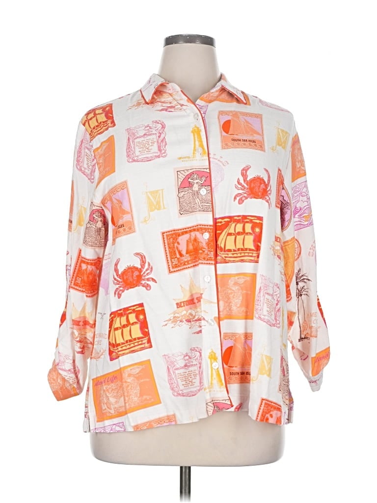 Pre-owned Jane And Delancey 3/4 Sleeve Button Down Shirt In Orange