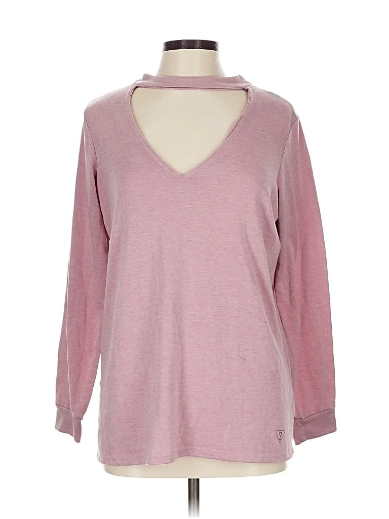 Pre-owned Guess Long Sleeve Top Pink Keyhole Neckline Tops