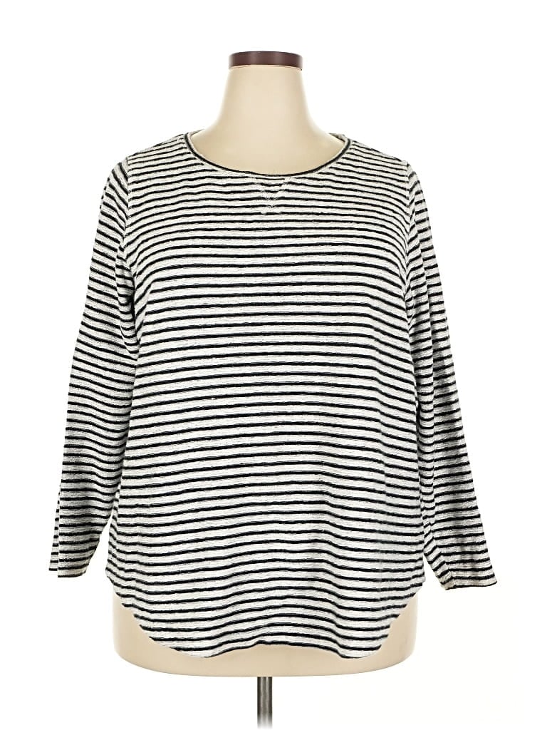 Pre-owned Lands' End Long Sleeve Top Black Boatneck Tops