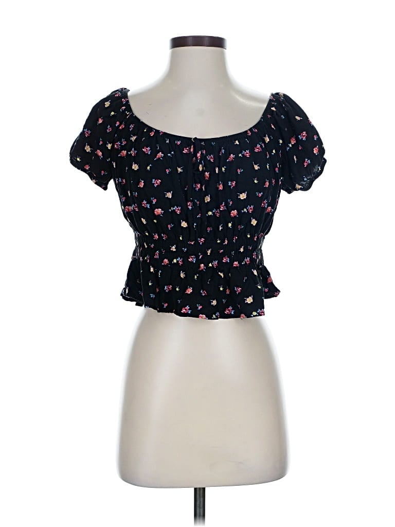 Pre-owned Active Usa Short Sleeve Top Black Sweetheart Neckline Tops