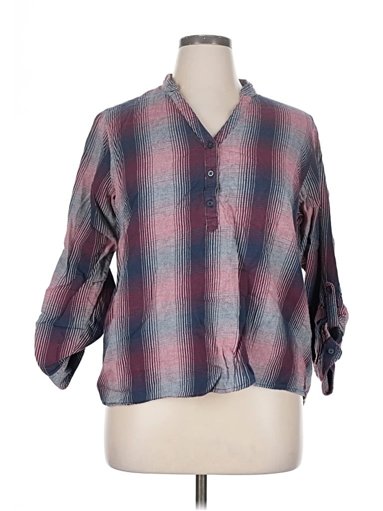 Pre-owned Riders By Lee 3/4 Sleeve Button Down Shirt In Blue