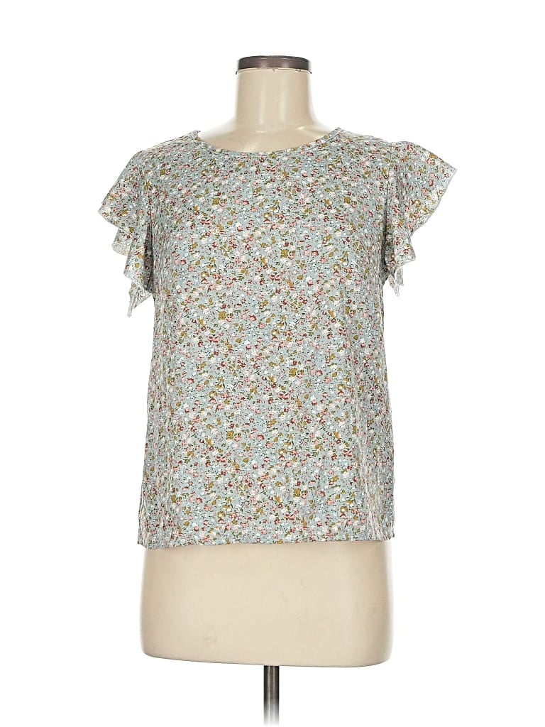 Pre-owned Emery Rose Short Sleeve Top Green Ruffles Neckline Tops