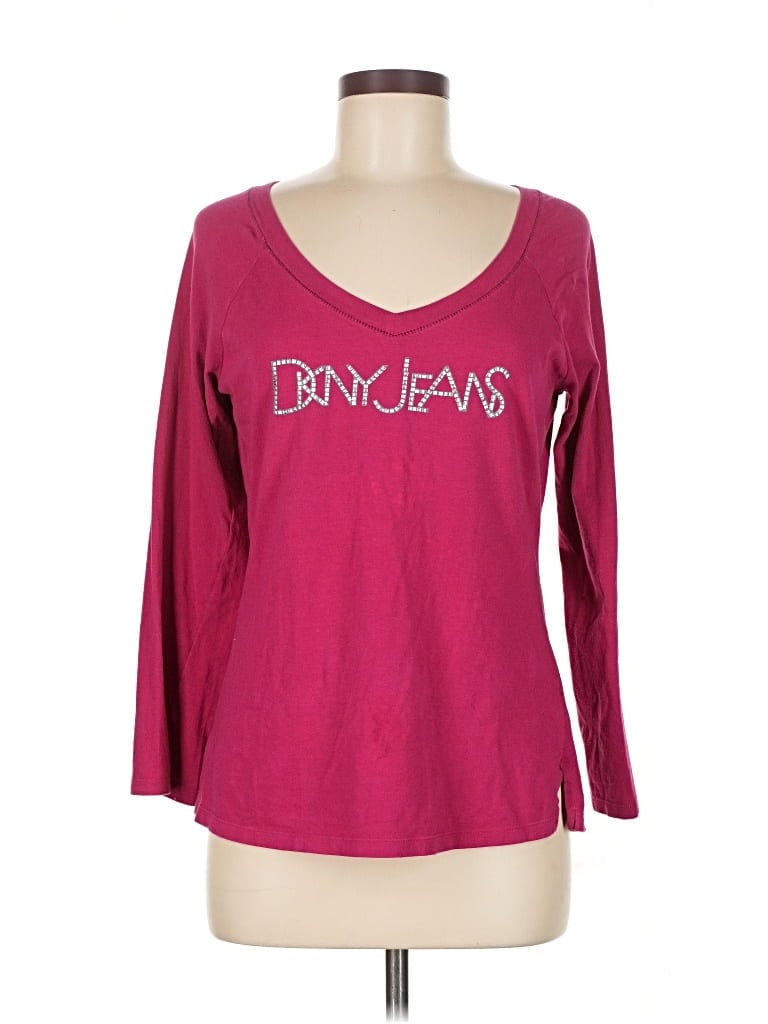 Pre-owned Dkny Jeans 3/4 Sleeve T-shirt In Burgundy