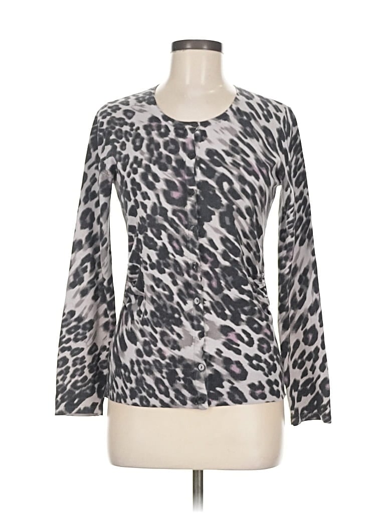 Pre-owned Ann Taylor Silk Cardigan Sweater In Gray