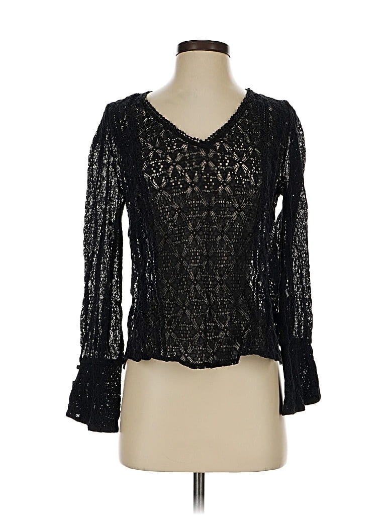 Pre-owned Hinge Long Sleeve Blouse In Black