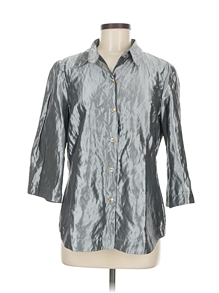 Pre-owned Hilton Hollis 3/4 Sleeve Blouse In Silver