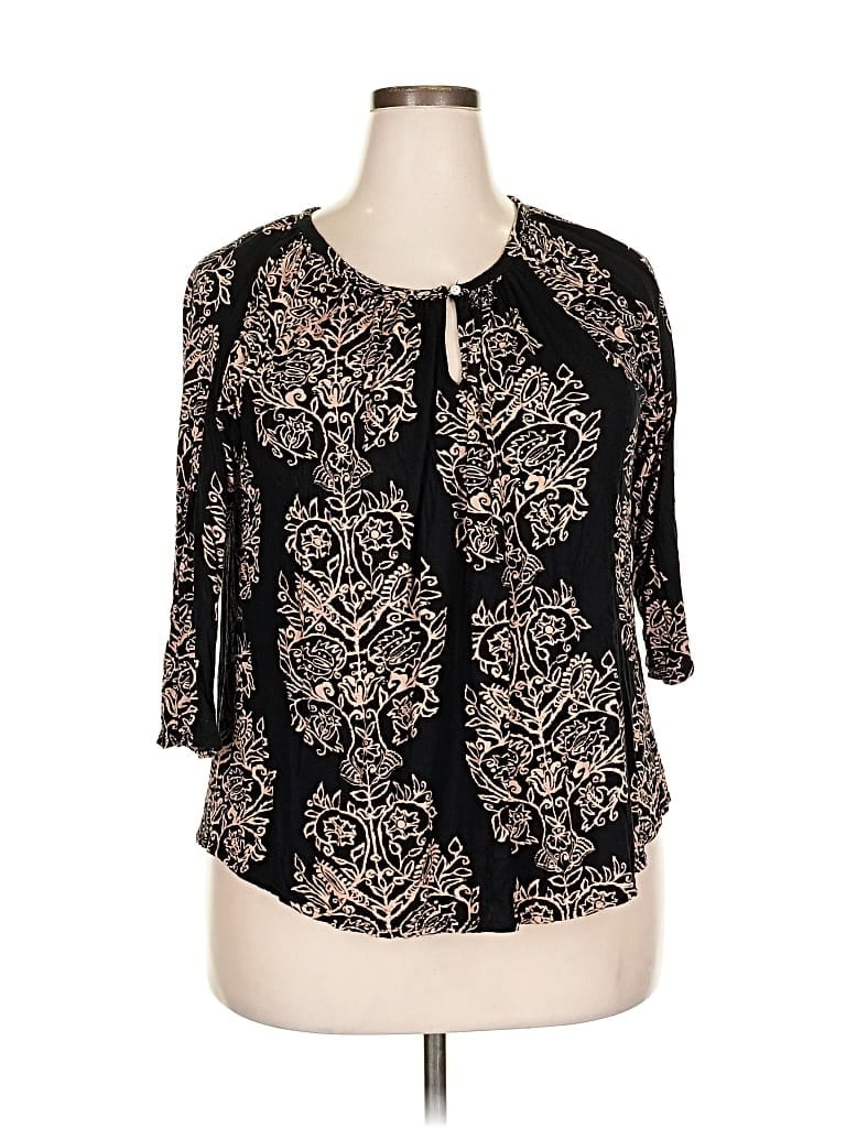 Pre-owned Lucky Brand 3/4 Sleeve Blouse In Black
