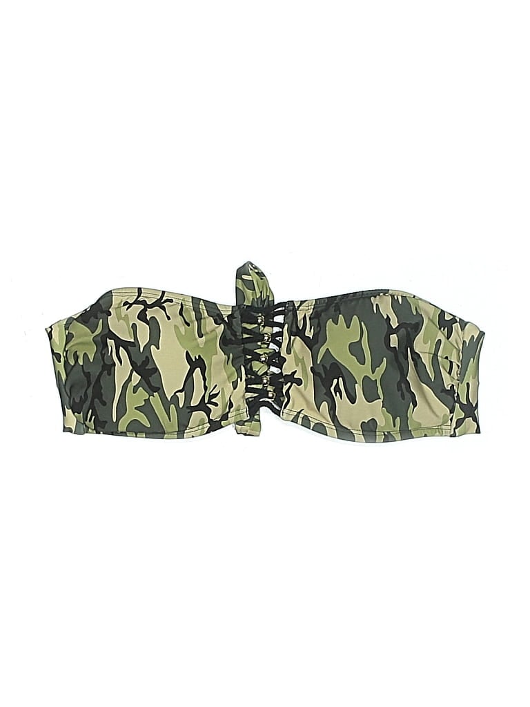 Pre-owned Pilyq Swimsuit Top Green Camo Pattern Swimwear