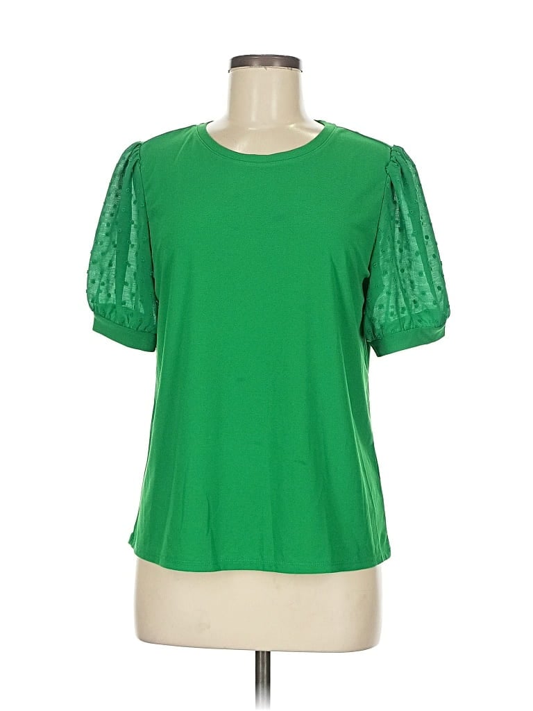 Pre-owned Cece Short Sleeve Top Green Crew Neck Tops