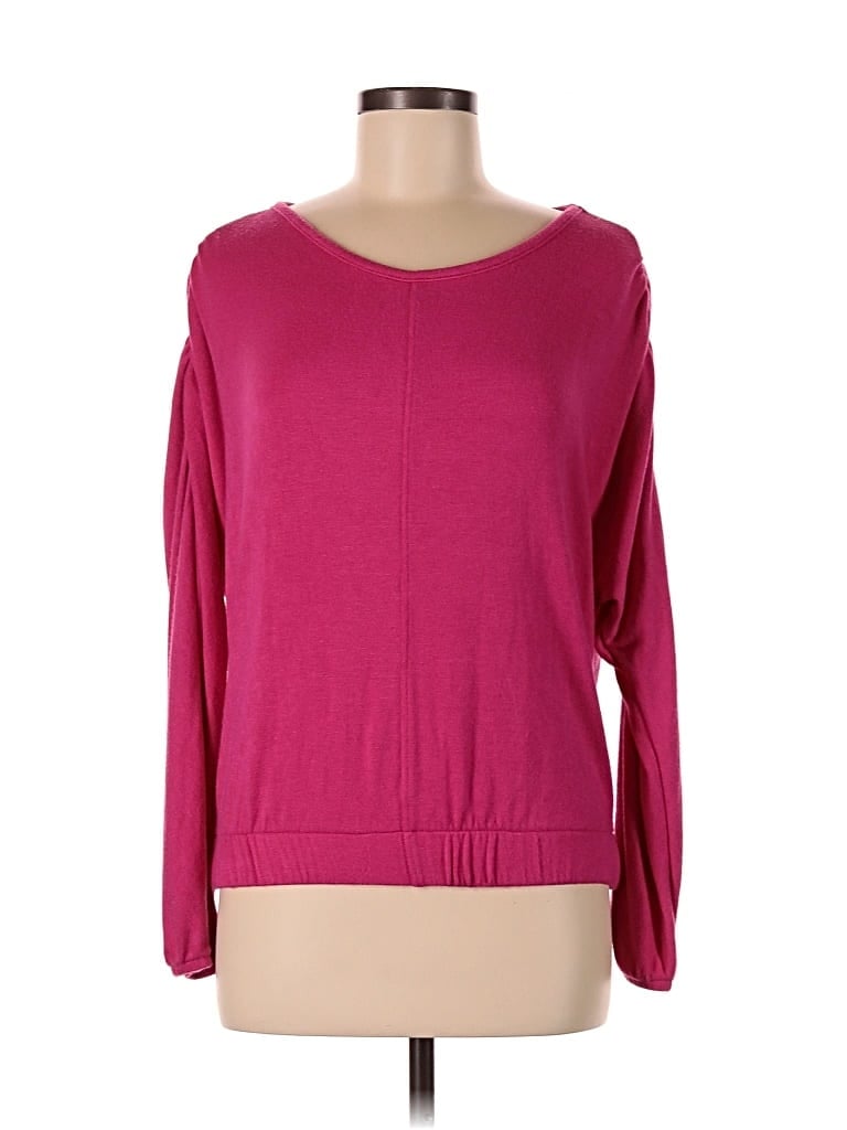 Pre-owned Self Contrast Long Sleeve Top Pink Boatneck Tops
