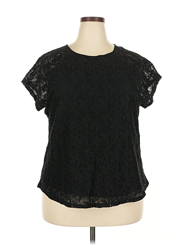 Pre-owned Chaps Short Sleeve Blouse In Black