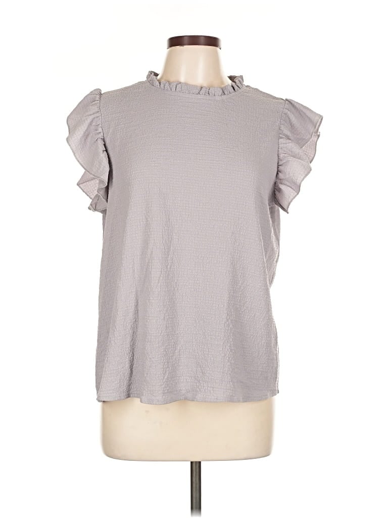 Pre-owned Shein Short Sleeve Top Gray Ruffles Neckline Tops
