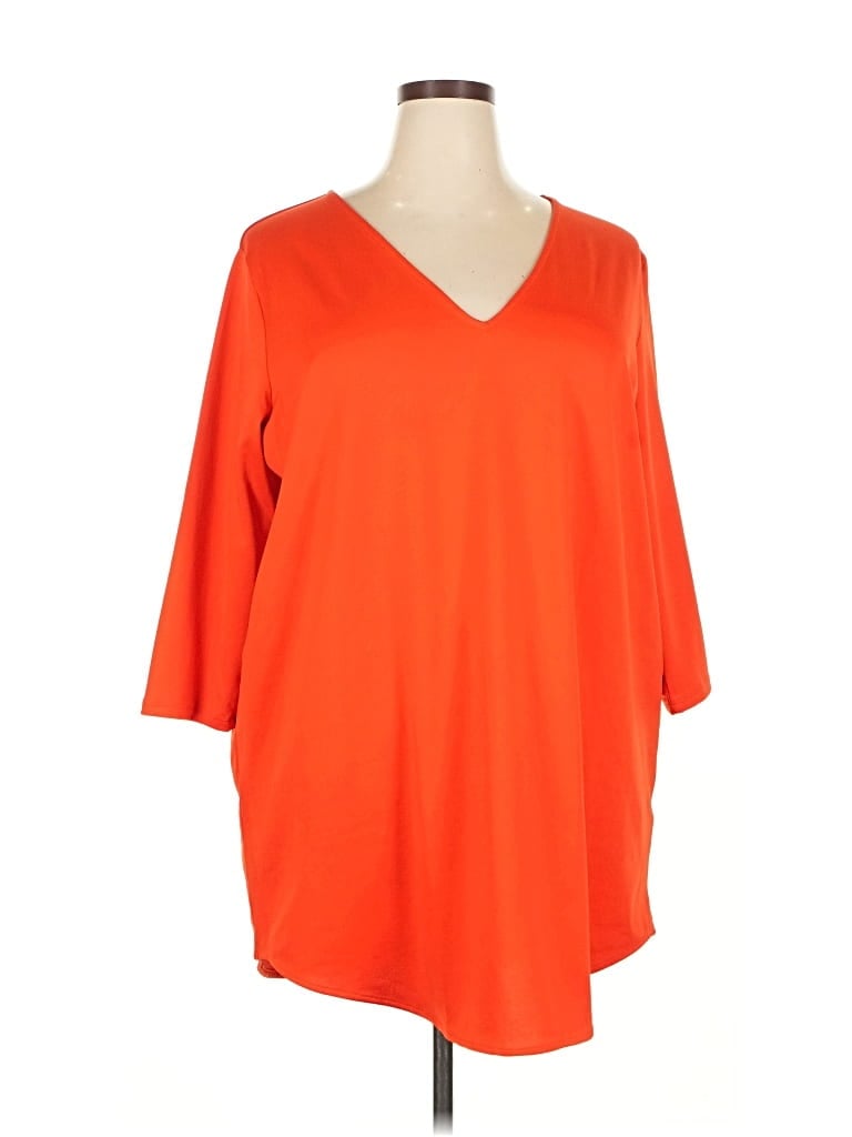 Pre-owned H&m 3/4 Sleeve Top Orange V Neck Tops