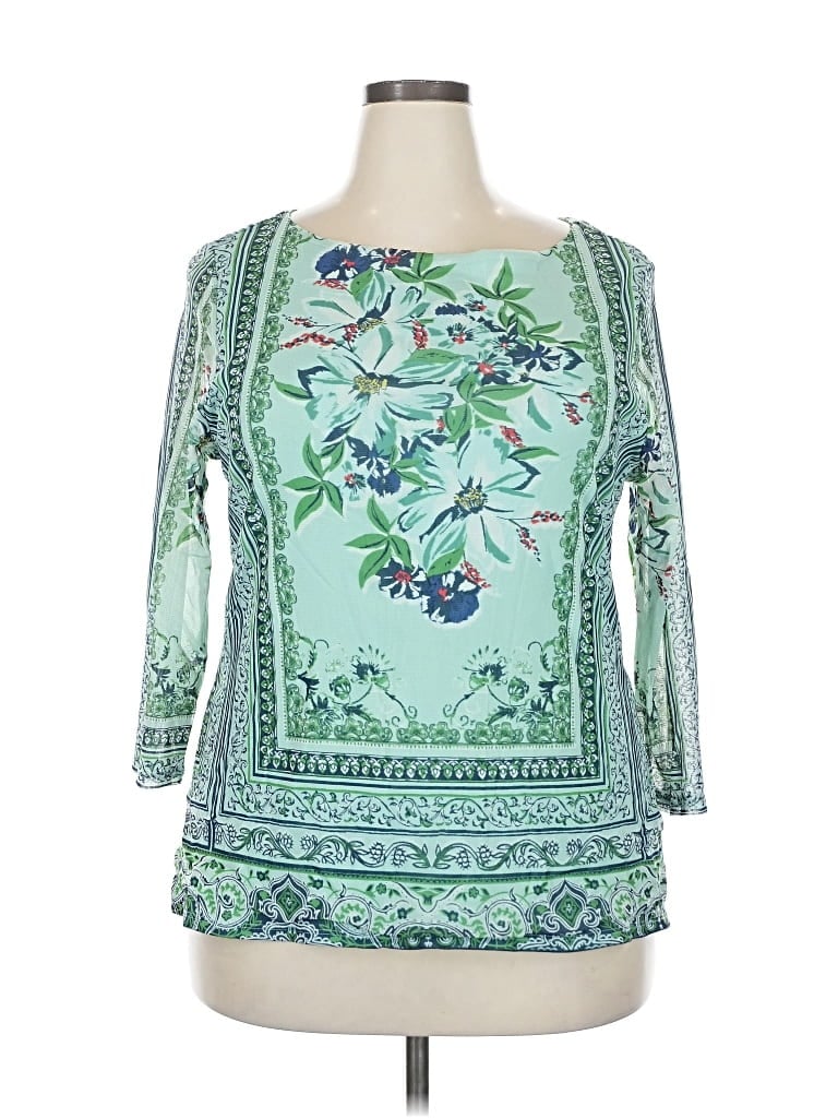 Pre-owned Charter Club 3/4 Sleeve Top Green Scoop Neck Tops