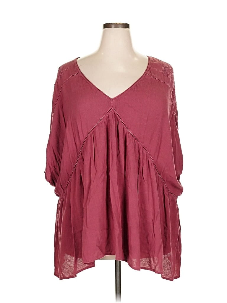 Pre-owned Torrid 3/4 Sleeve Blouse In Burgundy