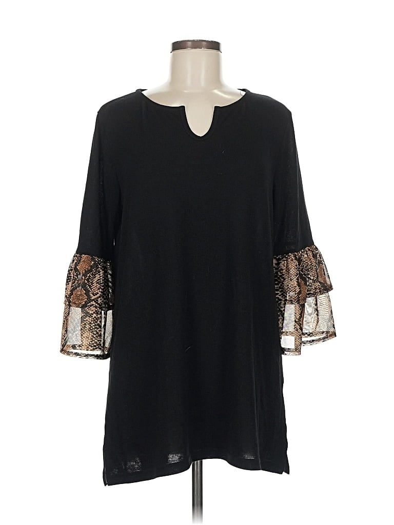 Pre-owned Suzanne Betro 3/4 Sleeve Blouse In Black